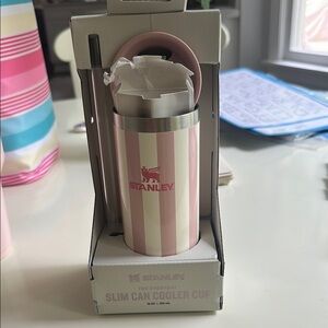 Stanley Pink and White Striped Can Cooler